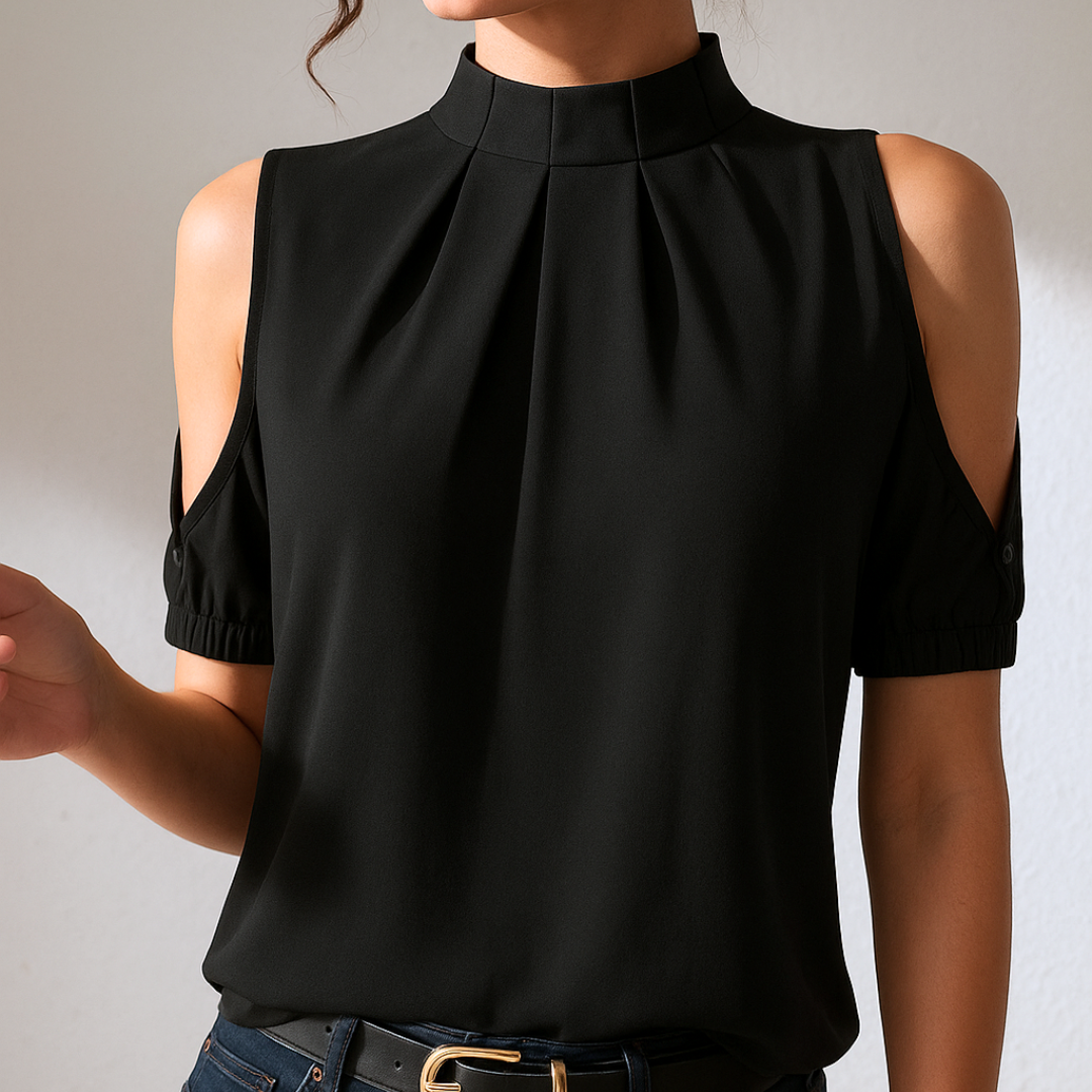 INGE | Blouse Noire Plissée à Manches Fendues