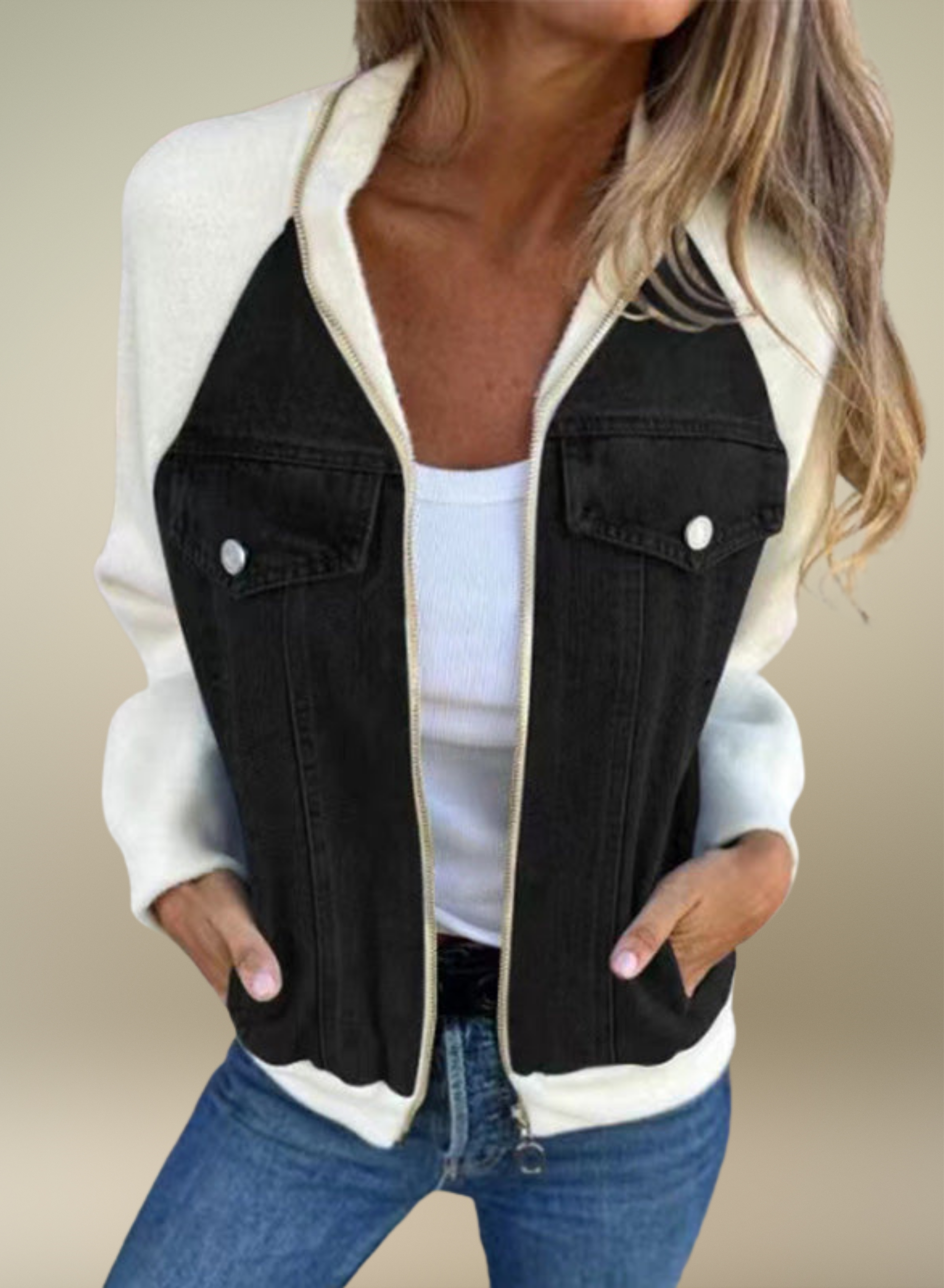 GWEN |  Veste en denim à fermeture éclair pour femmes