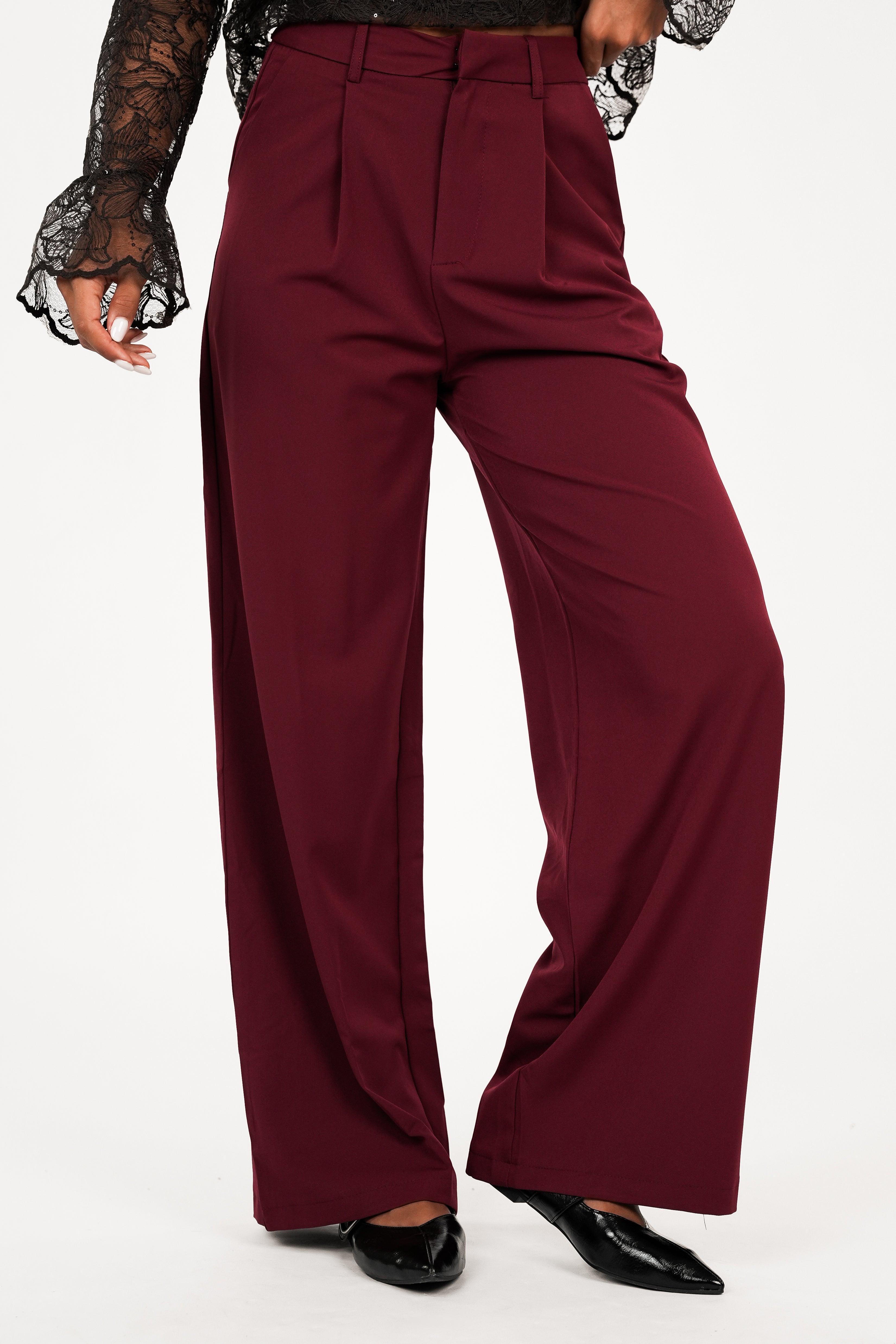 Claire ™| Pantalon bordeaux à jambe large – Sky