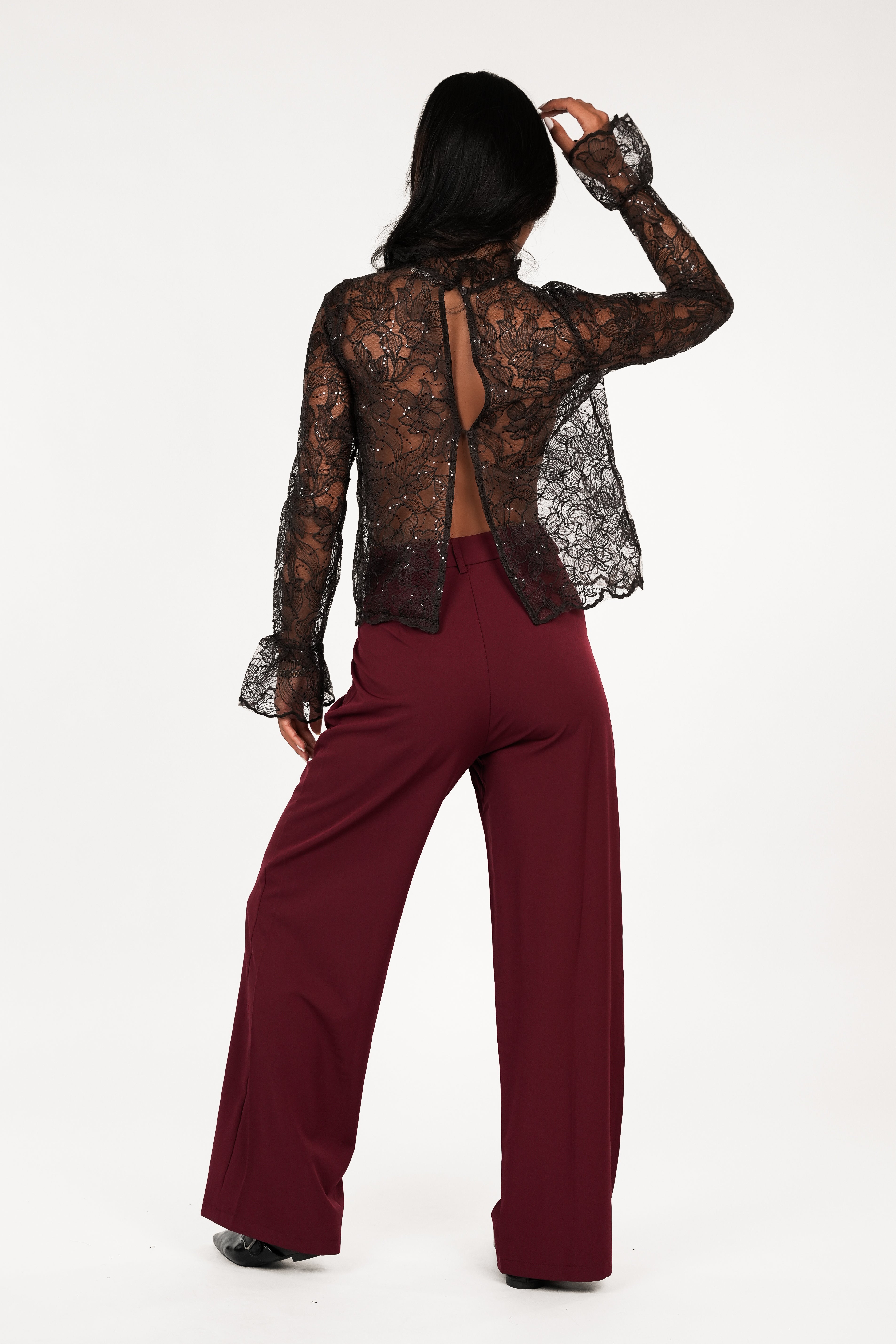 Claire ™| Pantalon bordeaux à jambe large – Sky