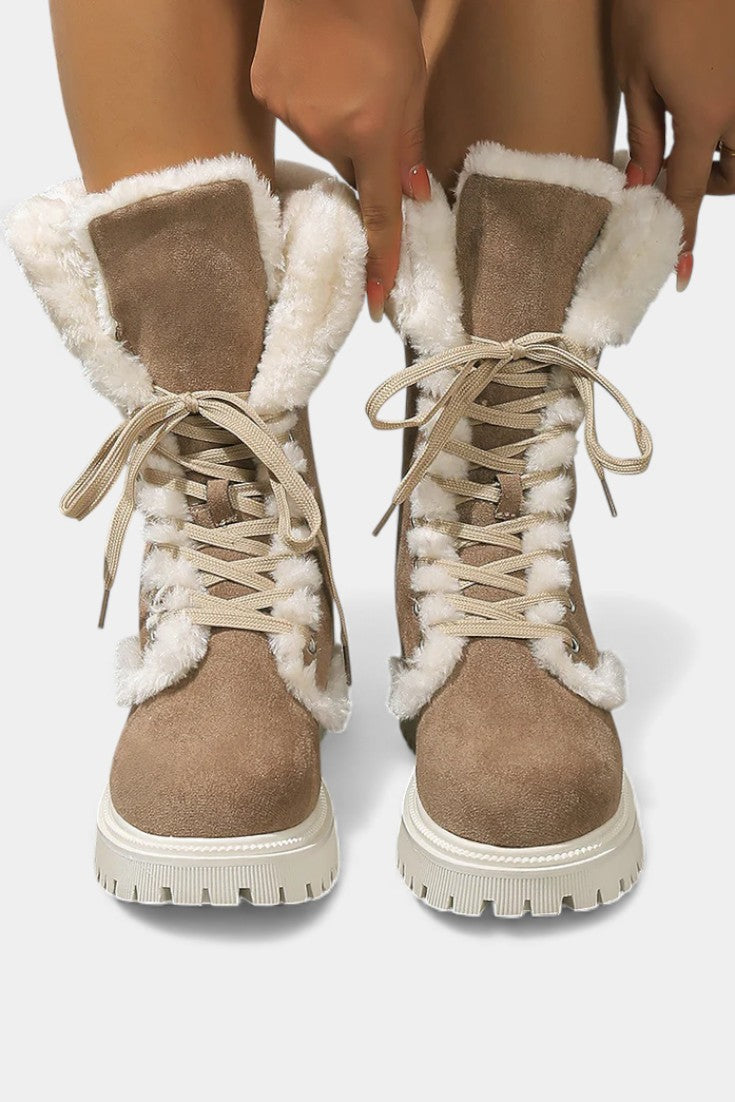 LÉONCE™ | Bottes Mi-Mollet en Fausse Fourrure à Lacets