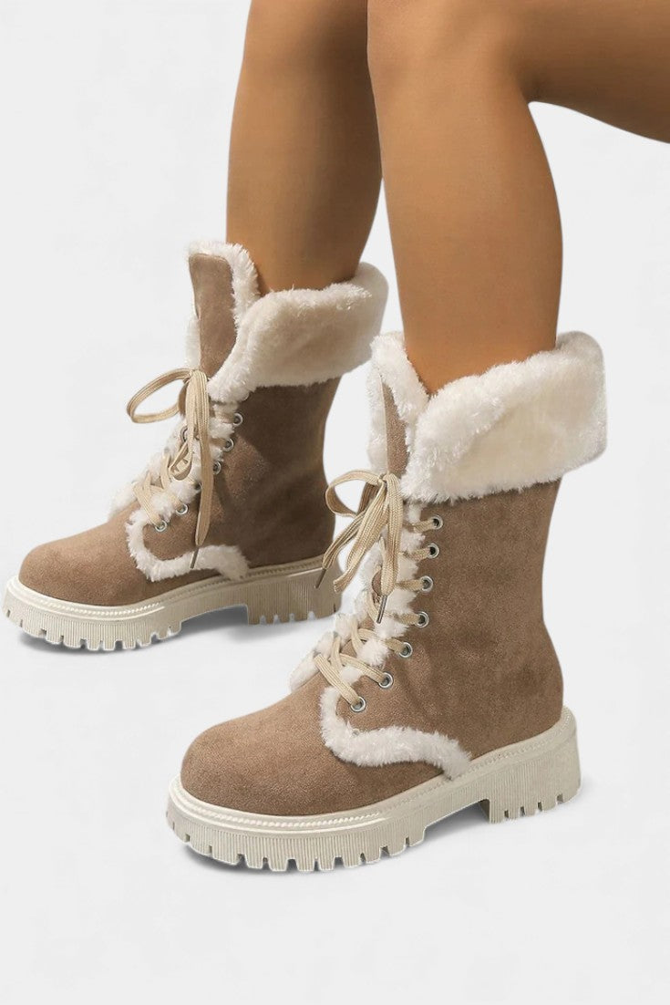 LÉONCE™ | Bottes Mi-Mollet en Fausse Fourrure à Lacets