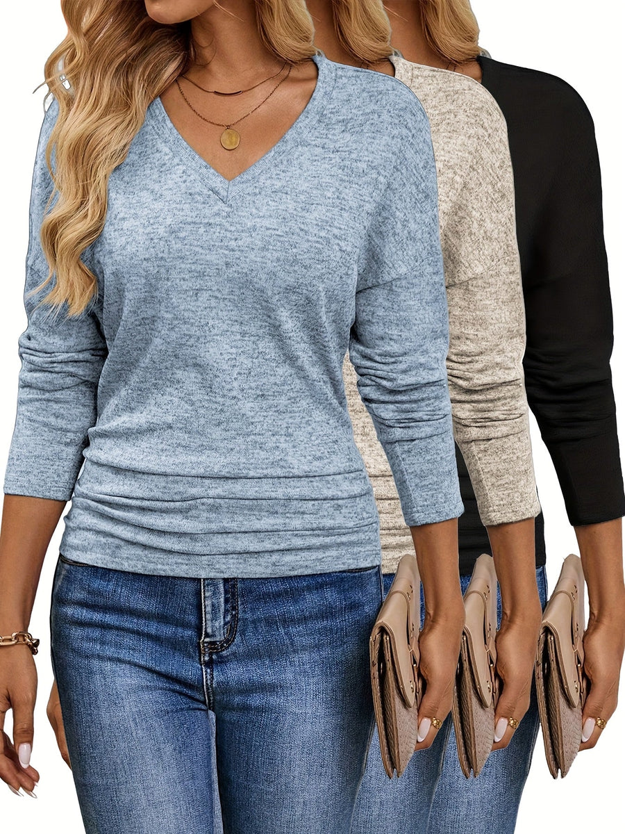 Maura™ | T-Shirt V-Cou Doux et Élastique | Pack de 3 Couleurs
