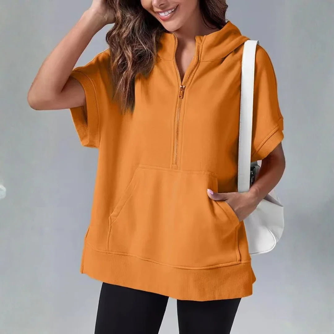 Pull à capuche à zip quart à manches courtes