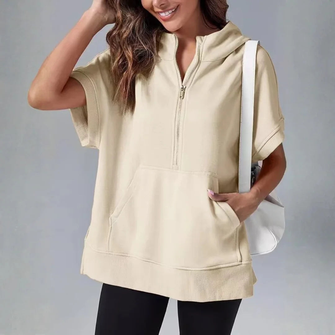 Pull à capuche à zip quart à manches courtes