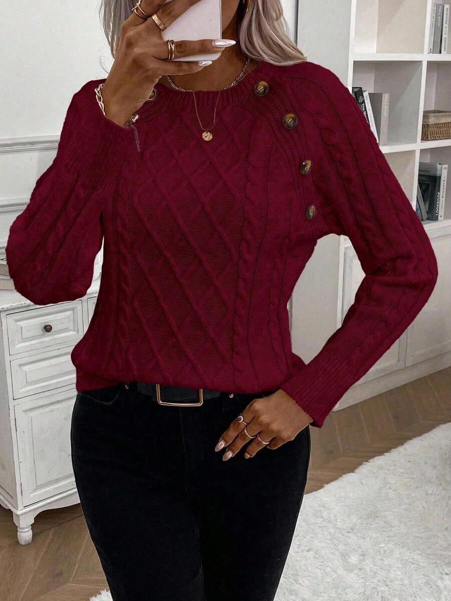 Amandine™ | Pull Torsadé Élégant à Boutons