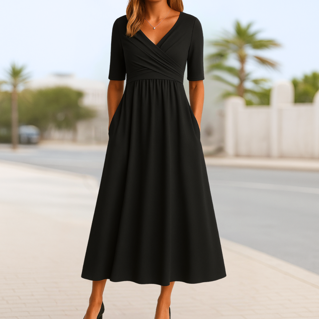 Monique | Robe Croisée à Manches Courtes