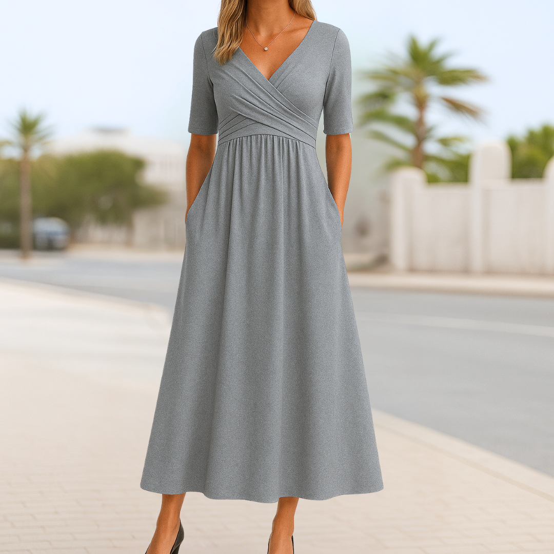 Monique | Robe Croisée à Manches Courtes