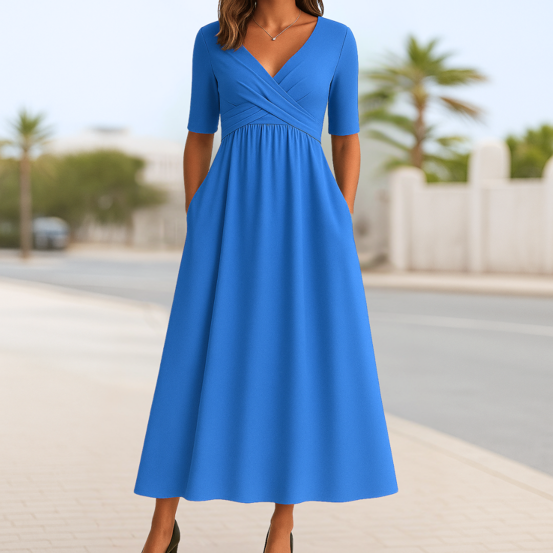 Monique | Robe Croisée à Manches Courtes
