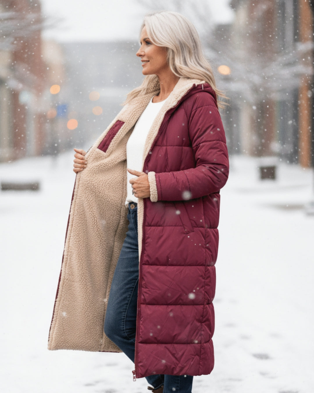 Isaline™ | Manteau d’Hiver Sherpa Réversible