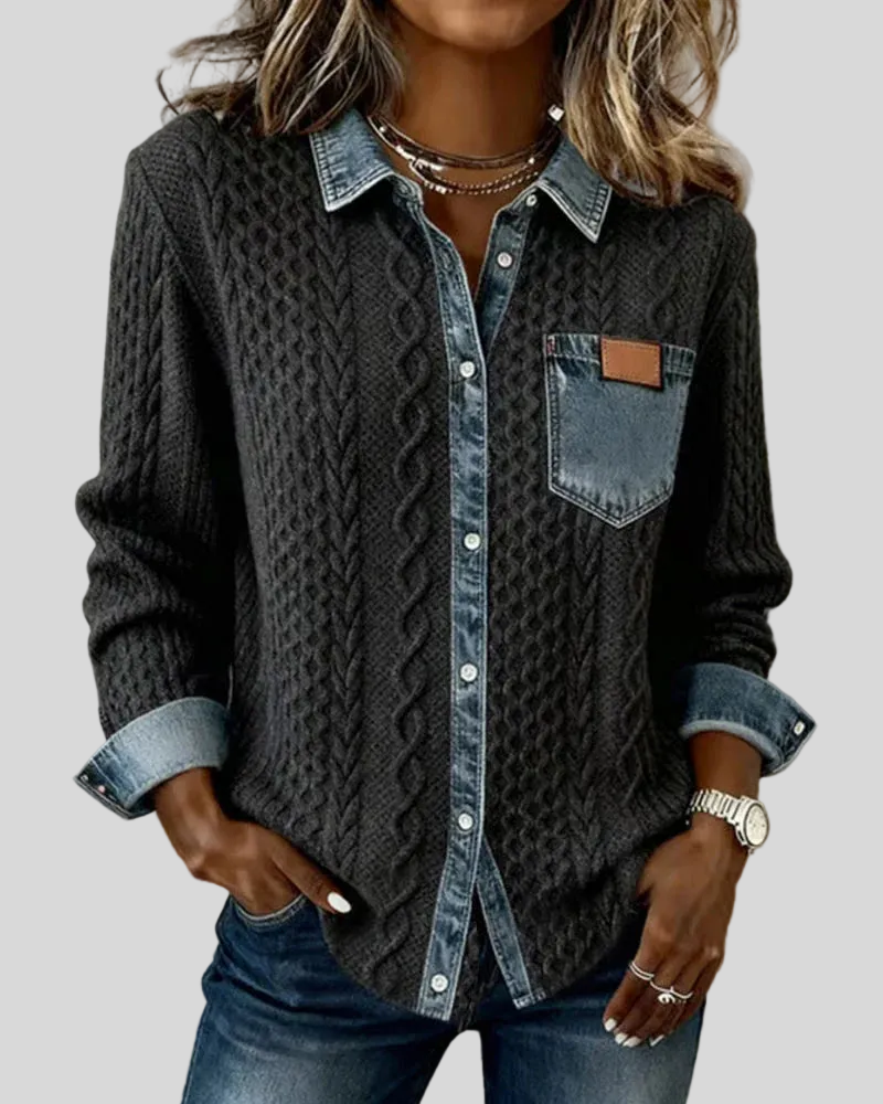 Simone™ | Denim Patchwork Shirt
