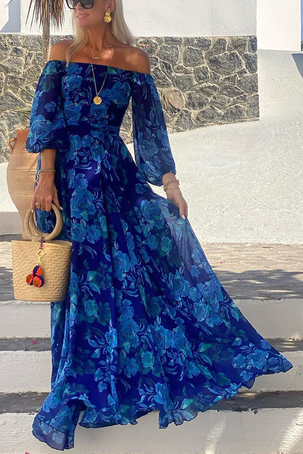 Francesca - Robe longue avec motif floral et manches dénudées