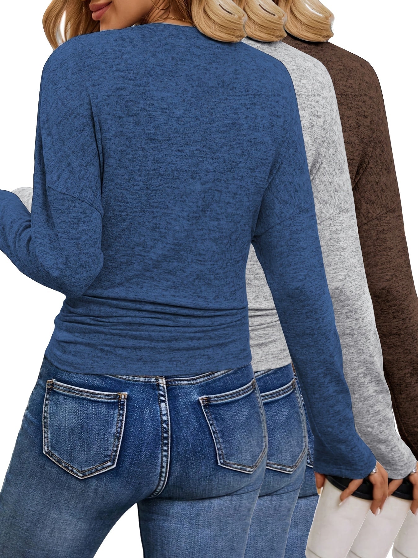 Maura™ | T-Shirt V-Cou Doux et Élastique | Pack de 3 Couleurs