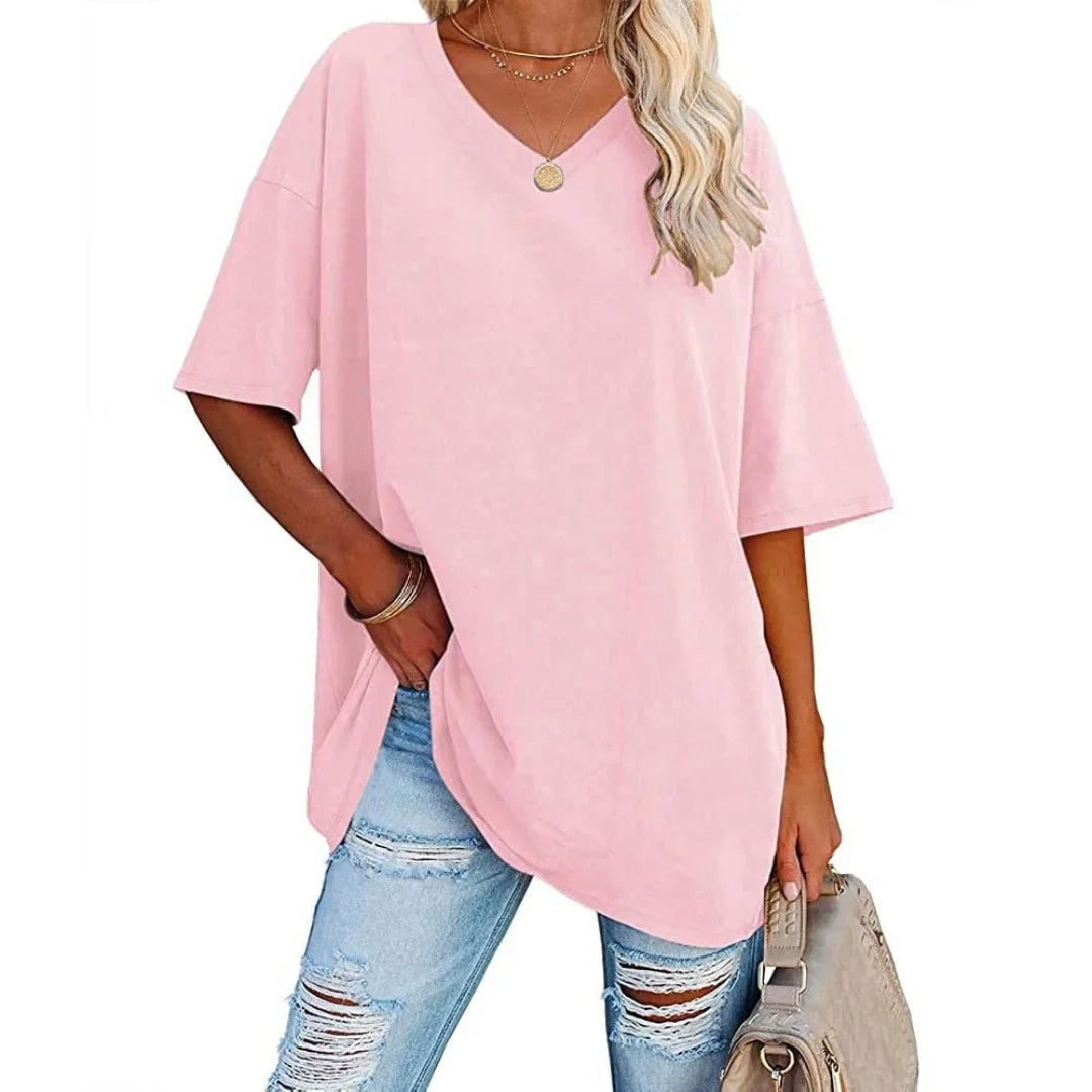 T-shirt à Col V Surdimensionné avec Épaules Tombantes