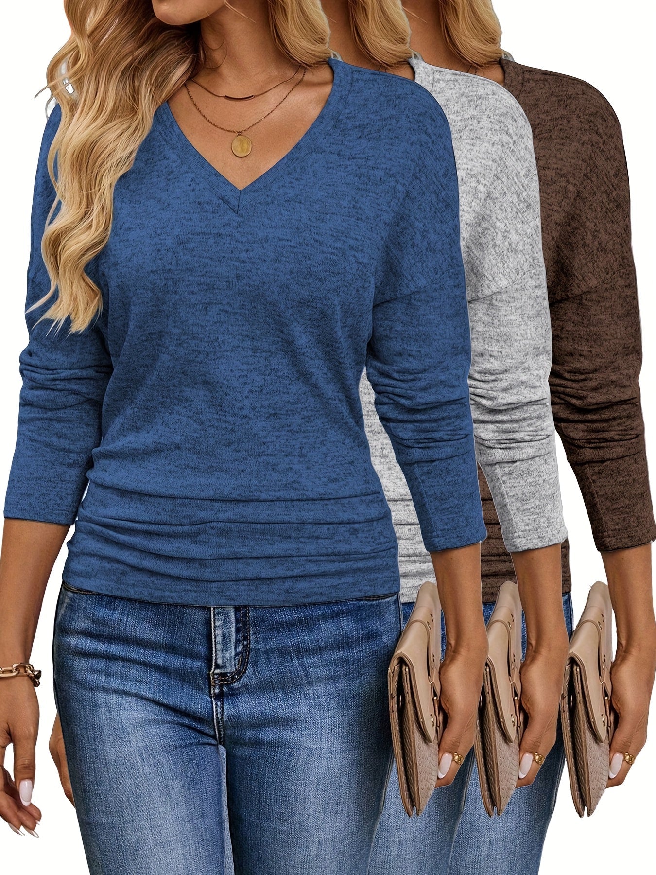 Maura™ | T-Shirt V-Cou Doux et Élastique | Pack de 3 Couleurs