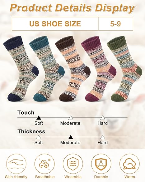 Chaussettes en Laine Thermiques (Pack de 5)