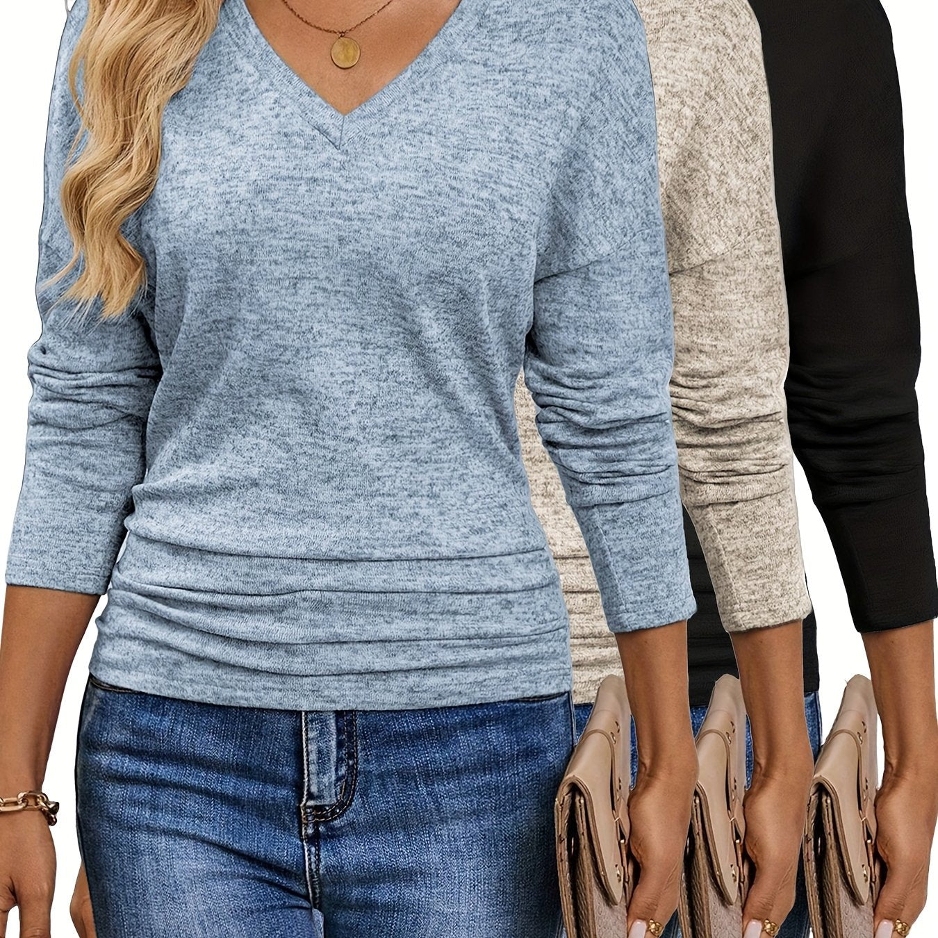Maura™ | T-Shirt V-Cou Doux et Élastique | Pack de 3 Couleurs