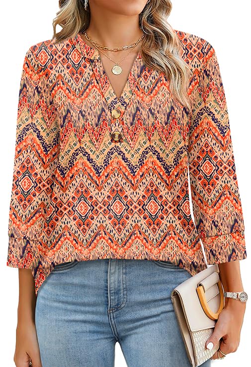 Blouse Boutonnée V-Neck Imprimé Floral Boho