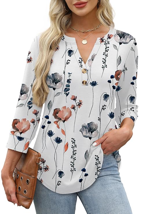 Blouse Boutonnée V-Neck Imprimé Floral Boho