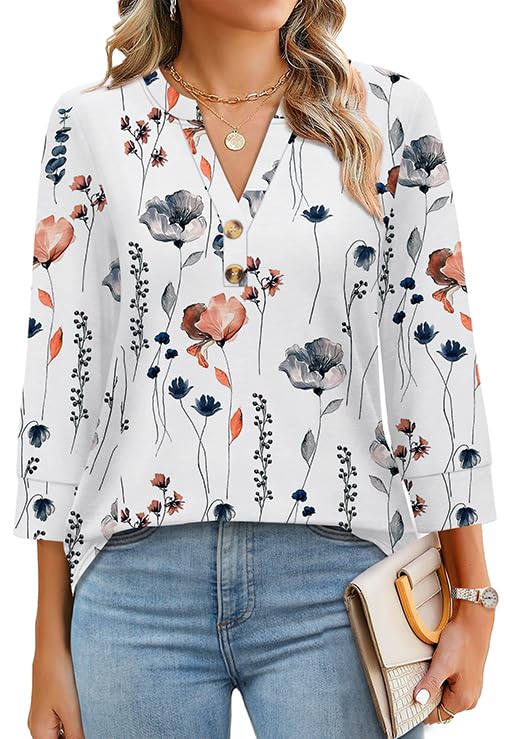 Blouse Boutonnée V-Neck Imprimé Floral Boho