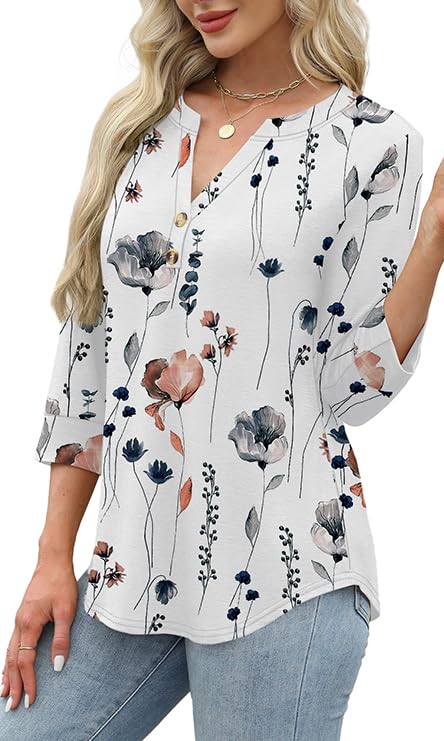 Blouse Boutonnée V-Neck Imprimé Floral Boho
