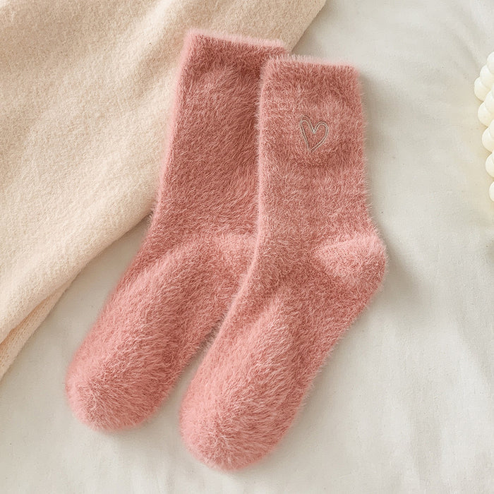 Chaussettes Douces et Pelucheuses avec Broderie de Cœur Sucré