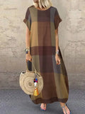 Noelle - Minimalist Block Pattern Flowing Maxi Dress