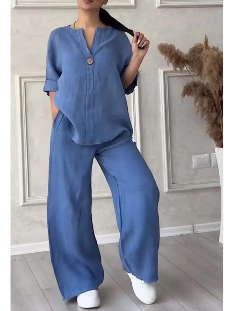 Mariana | Casual Set V-Neck Top with Wide Sleeves
