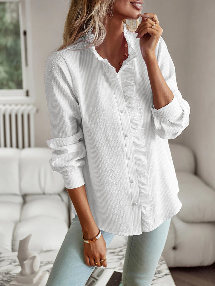 Lucie – Chemisier Élégant à Volants et Manches Longues
