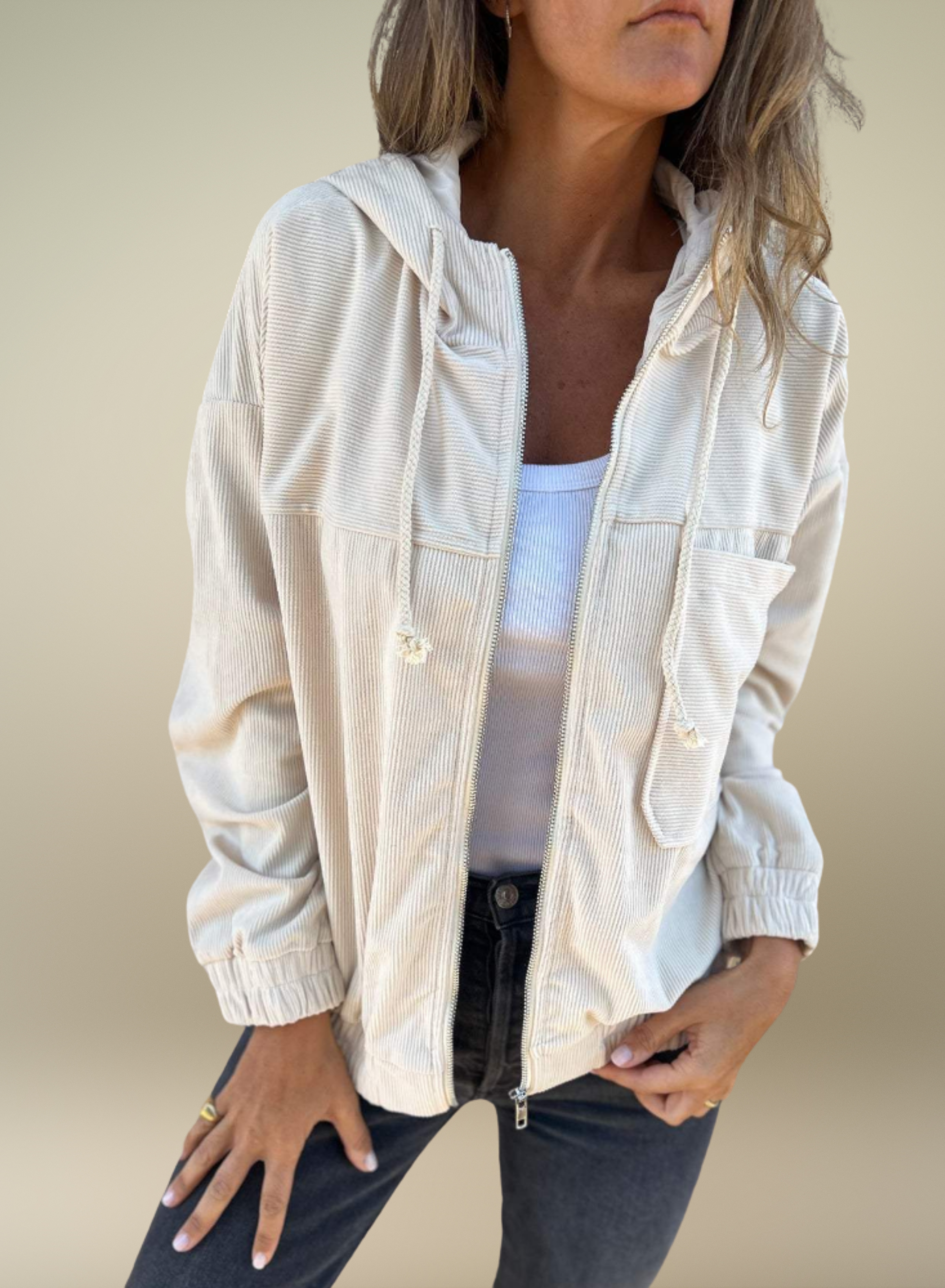 DANNA |  Veste à Capuche en Velours Côtelé avec Fermeture Éclair