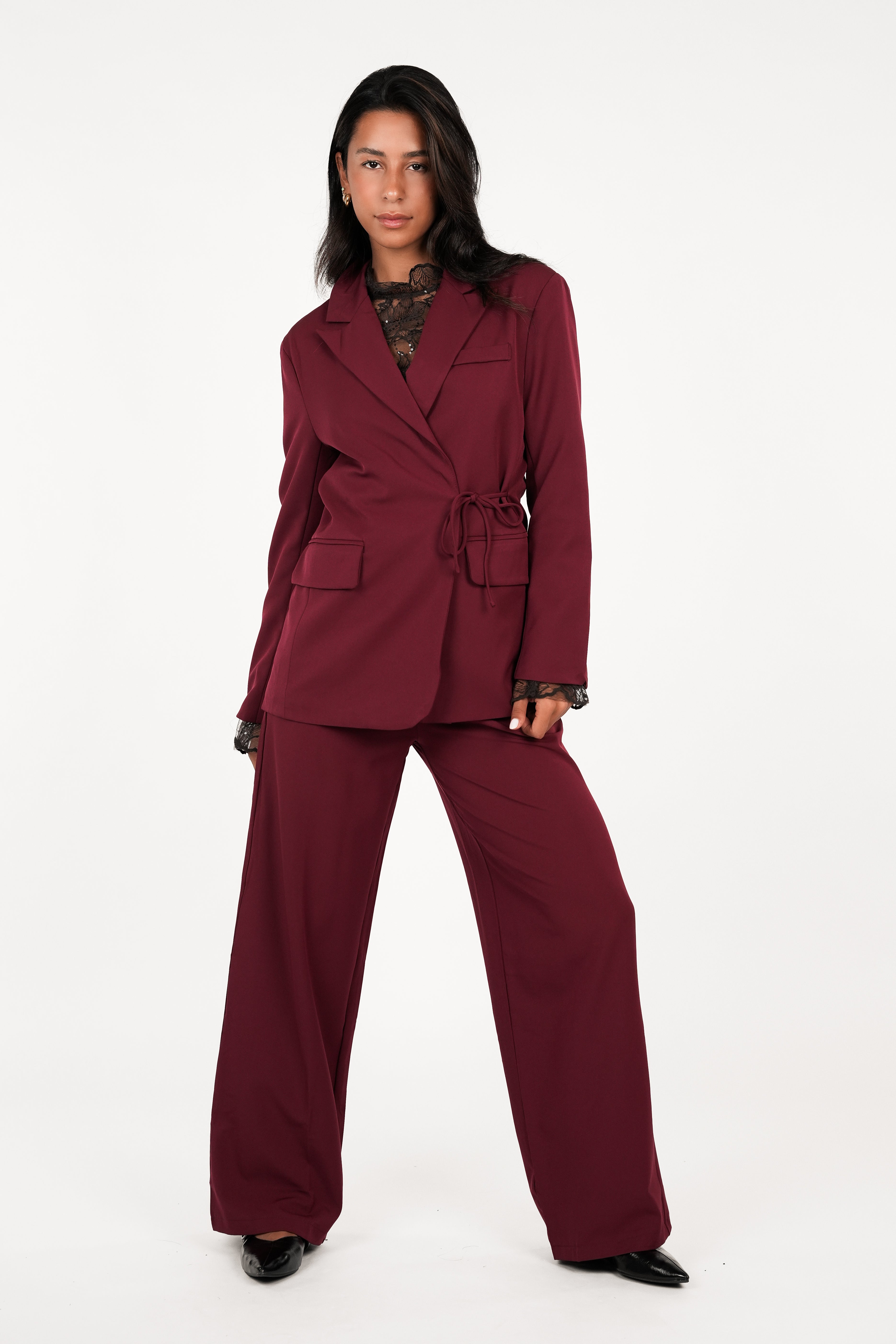 Claire ™| Pantalon bordeaux à jambe large – Sky