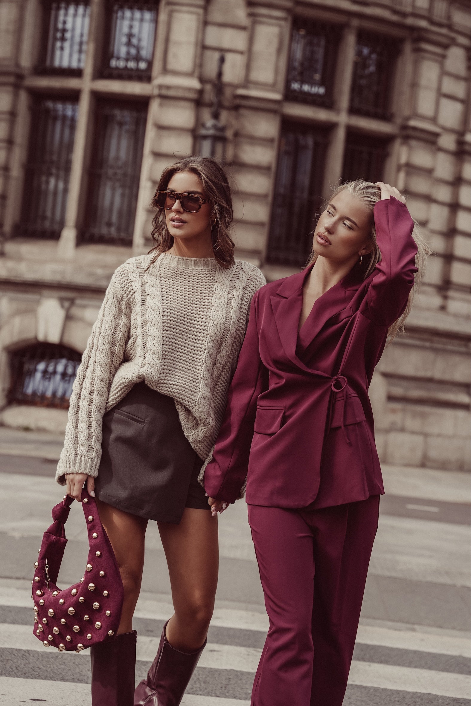 Claire ™| Pantalon bordeaux à jambe large – Sky