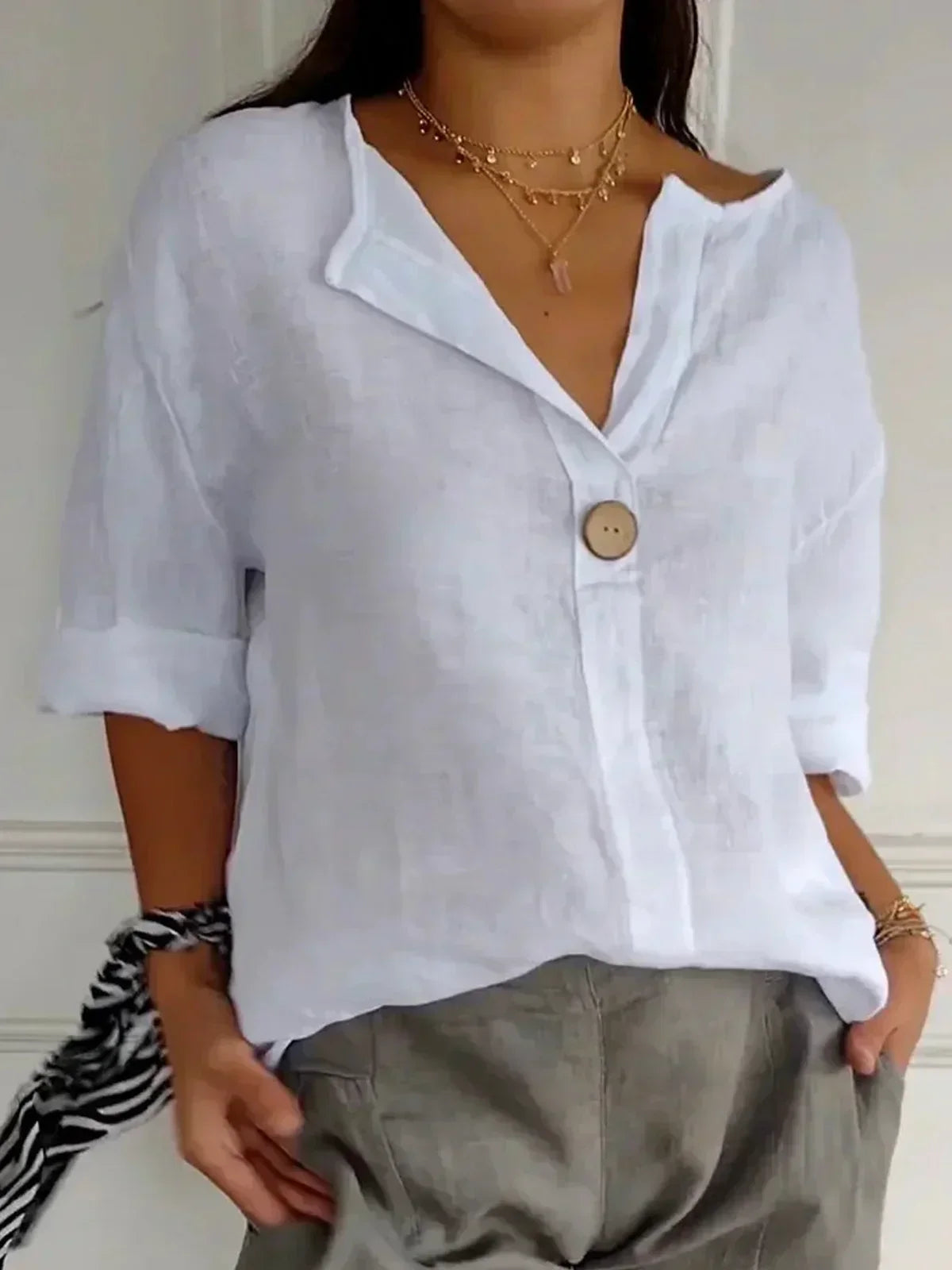 Luna - Blouse Décontractée à Col en V