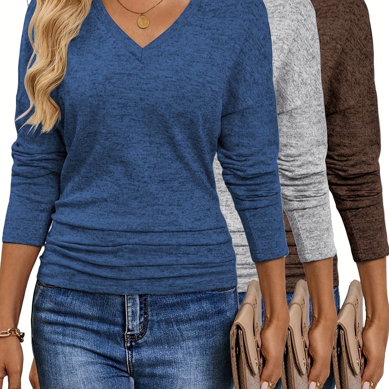 Maura™ | T-Shirt V-Cou Doux et Élastique | Pack de 3 Couleurs