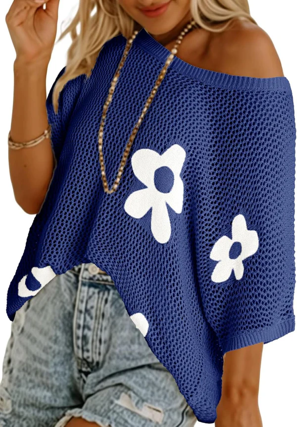 Chemise Batwing en Maille Florale Artistique