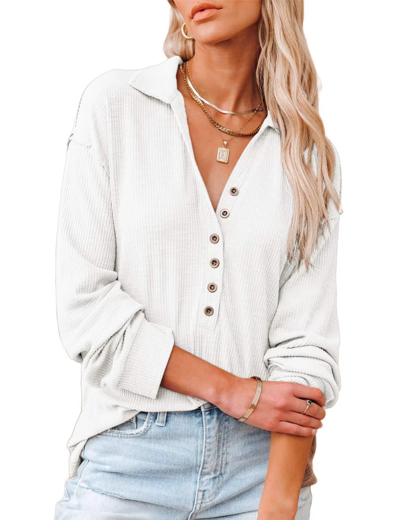 Chemise Casual à Boutons en Tricot Côtelé