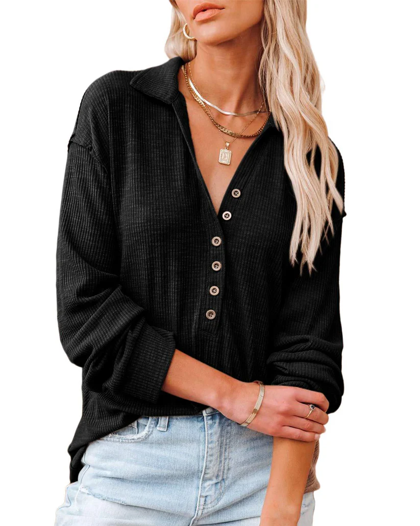 Chemise Casual à Boutons en Tricot Côtelé
