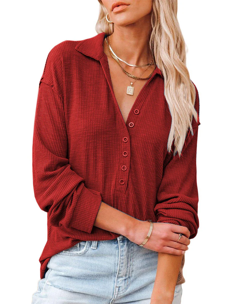 Chemise Casual à Boutons en Tricot Côtelé