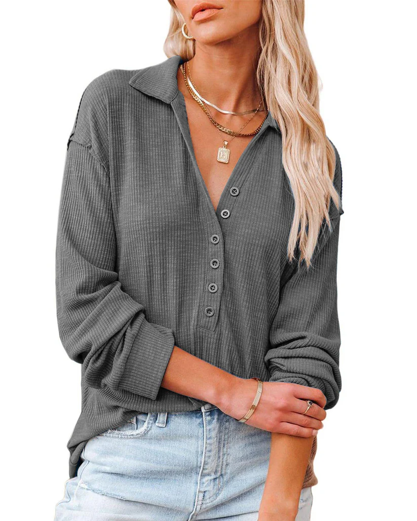 Chemise Casual à Boutons en Tricot Côtelé