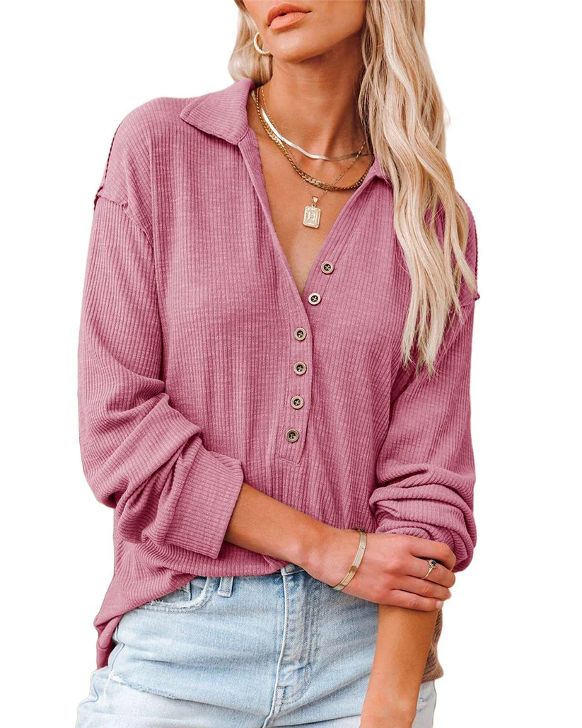 Chemise Casual à Boutons en Tricot Côtelé