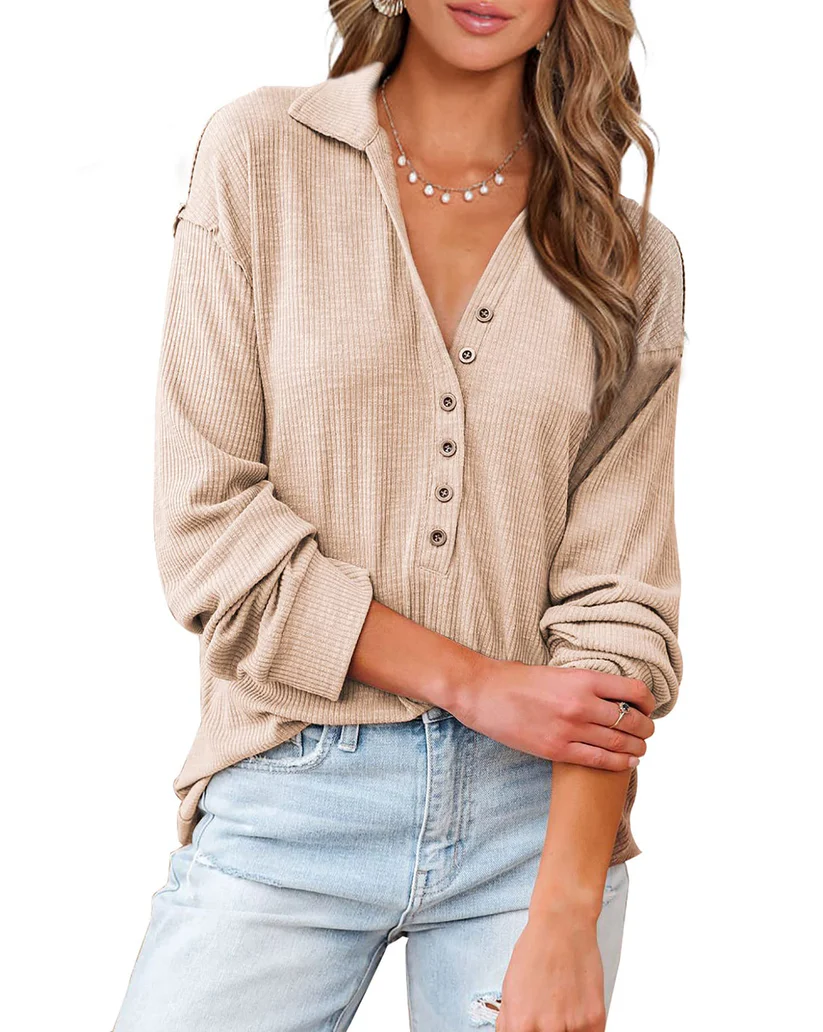 Chemise Casual à Boutons en Tricot Côtelé