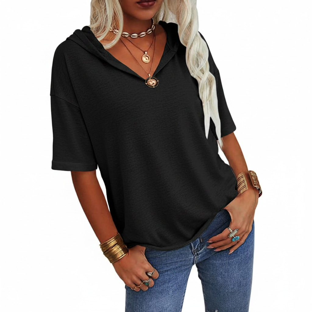 T-shirt V-Neck Chic Décontracté Uni