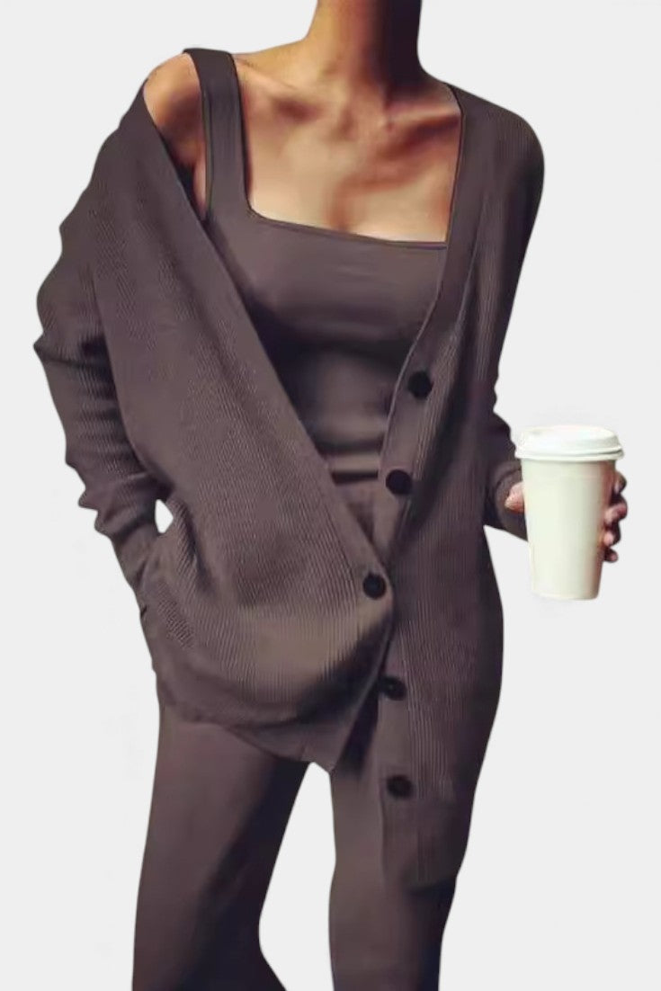 Clélia Ensemble Tricoté Confortable en Trois Pièces