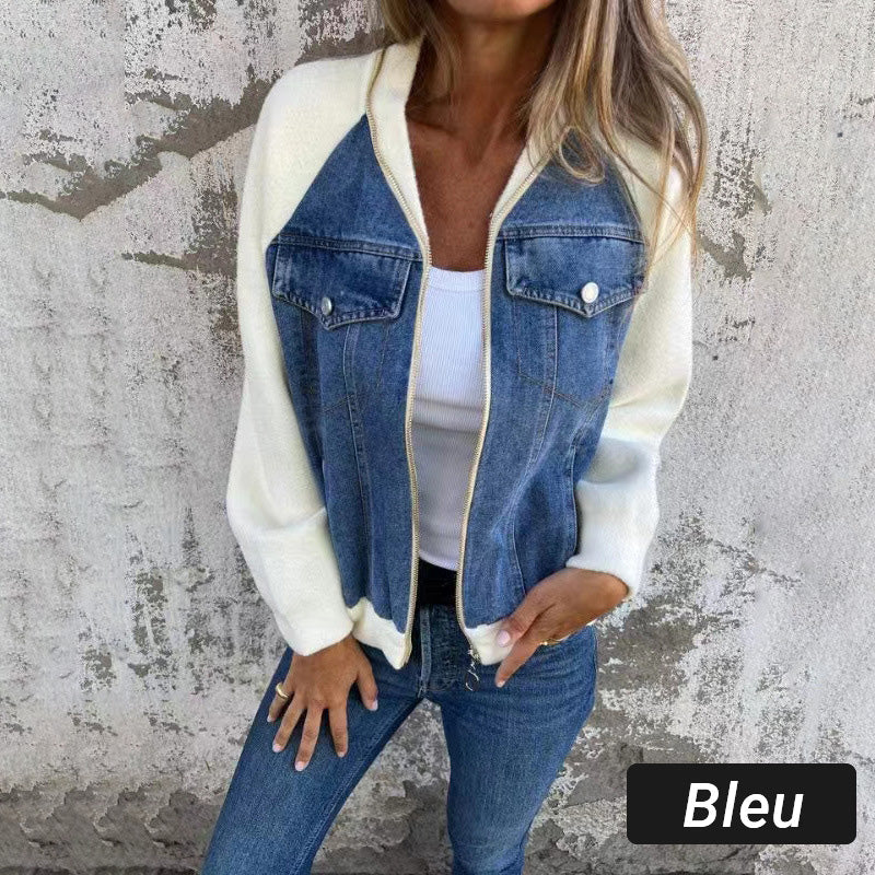 GWEN |  Veste en denim à fermeture éclair pour femmes