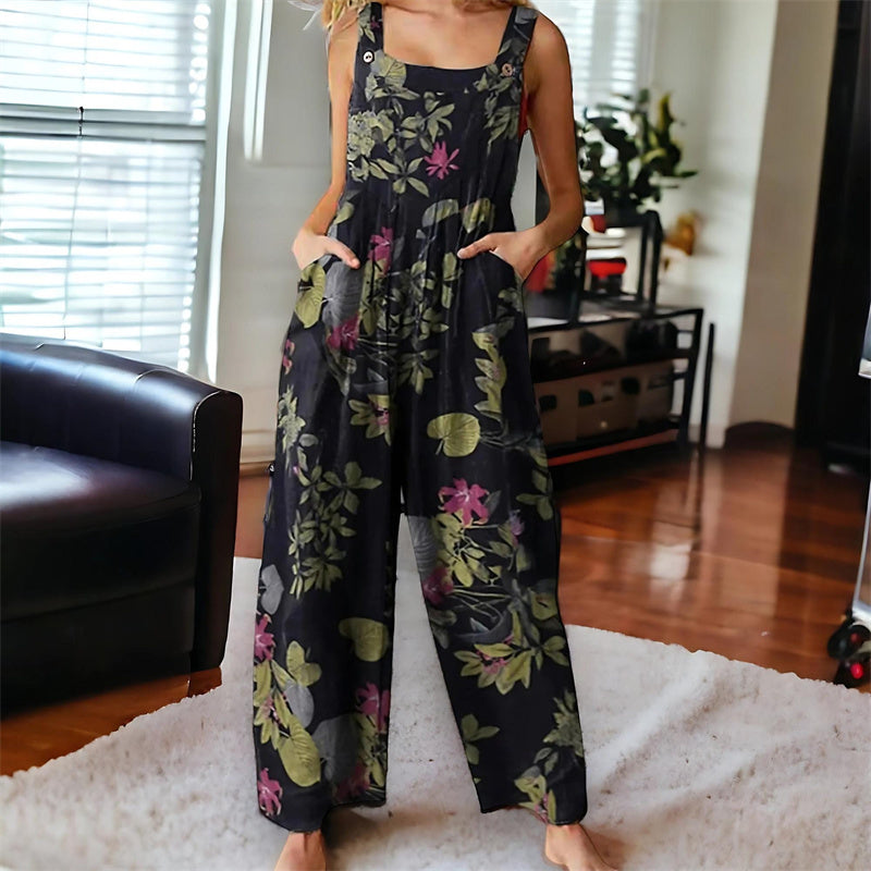 Combinaison sans manches à jambes larges avec imprimé floral