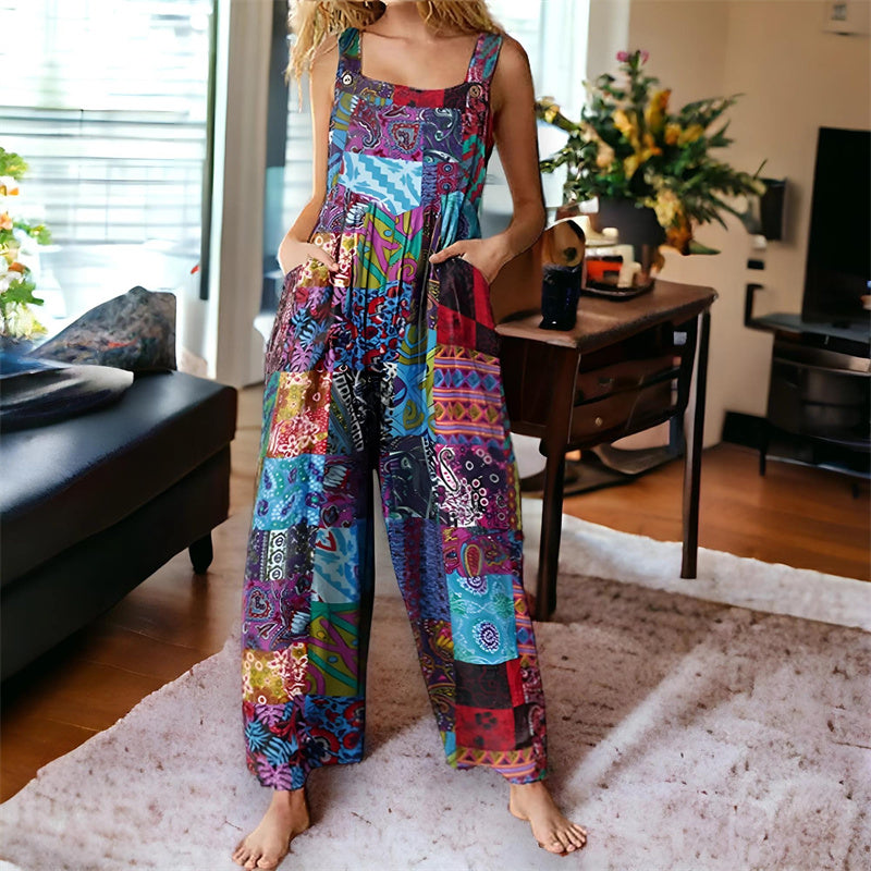 Combinaison sans manches à jambes larges avec imprimé floral