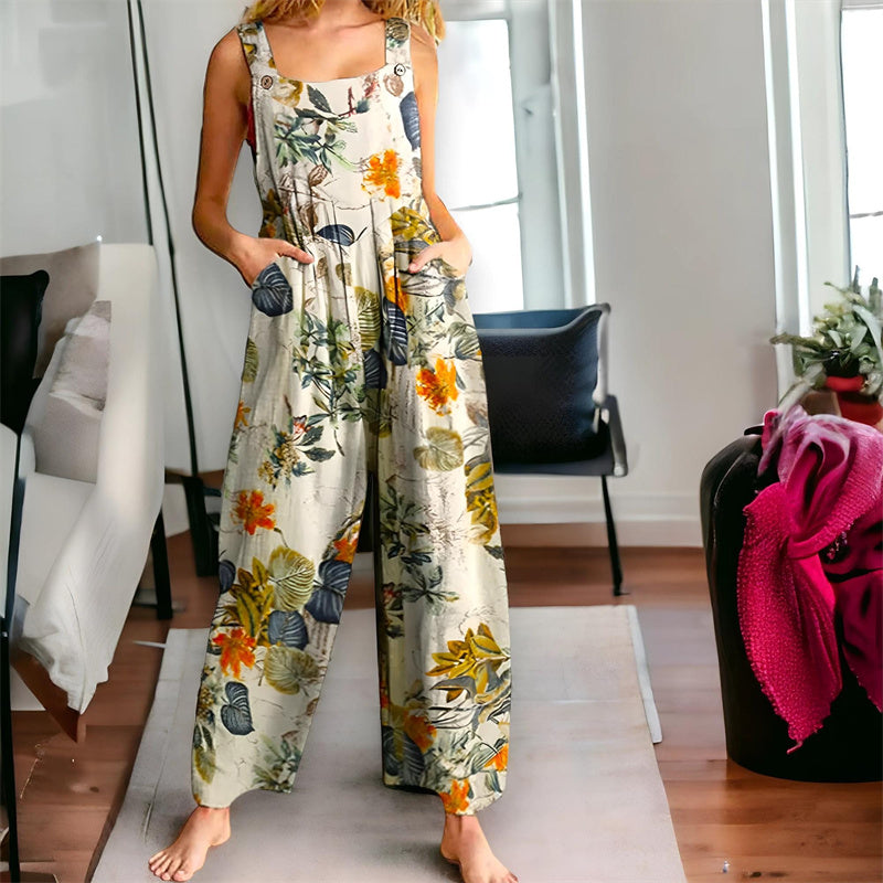 Combinaison sans manches à jambes larges avec imprimé floral