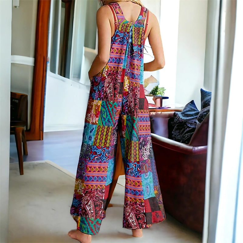 Combinaison sans manches à jambes larges avec imprimé floral