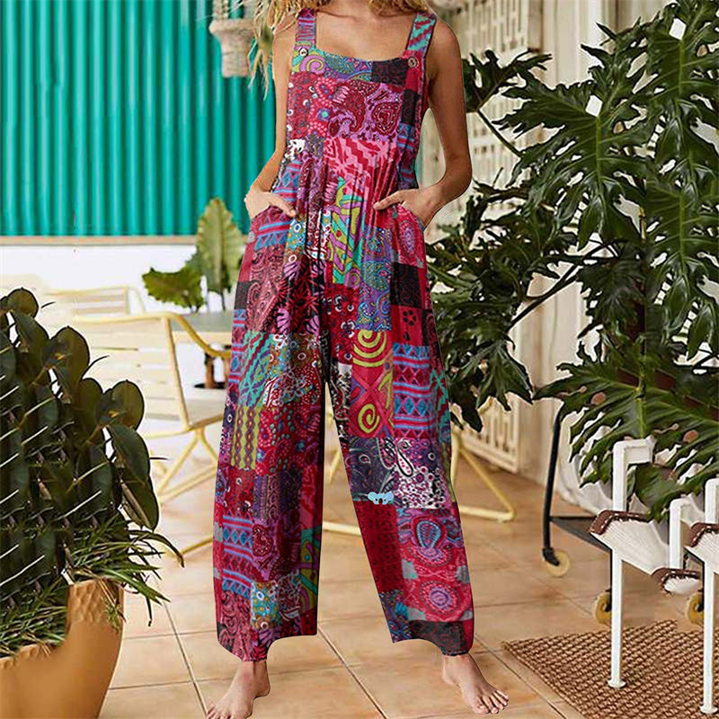 Combinaison sans manches à jambes larges avec imprimé floral
