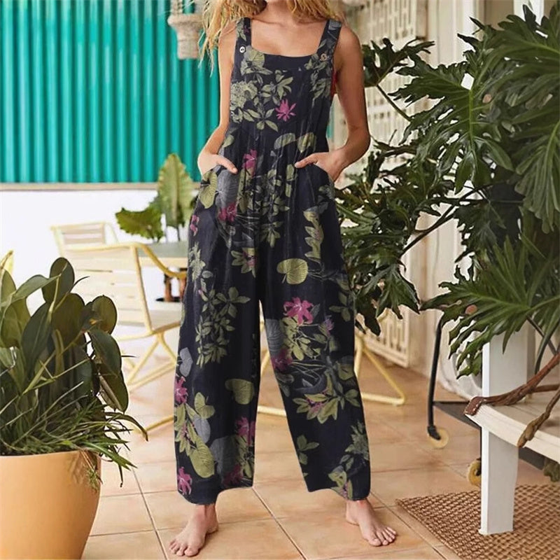 Combinaison sans manches à jambes larges avec imprimé floral